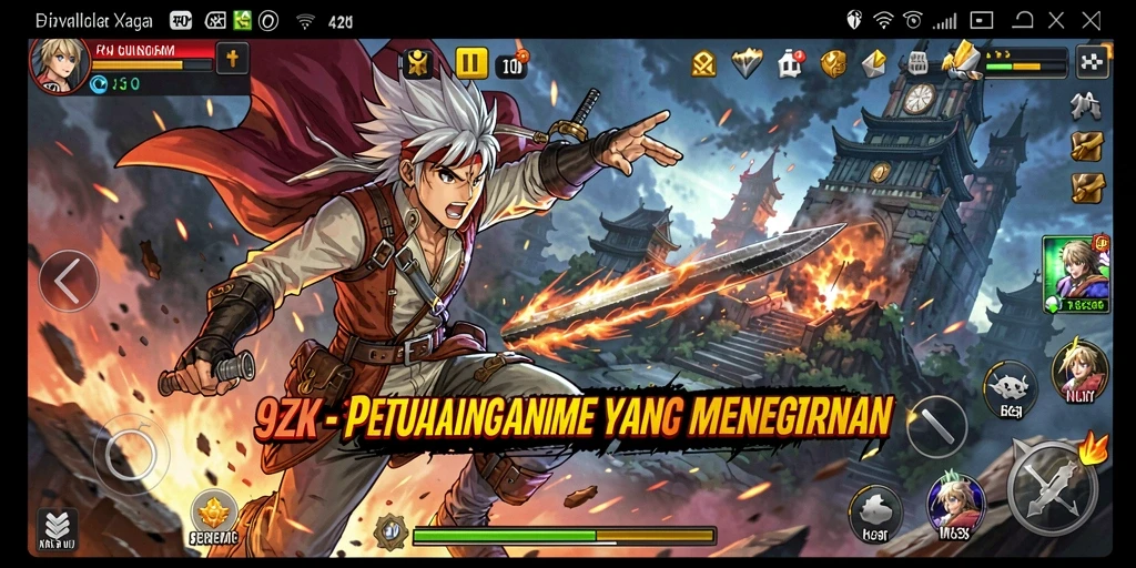Tangkapan layar gameplay <strong>9ZK</strong> menunjukkan karakter anime yang sedang bertarung.