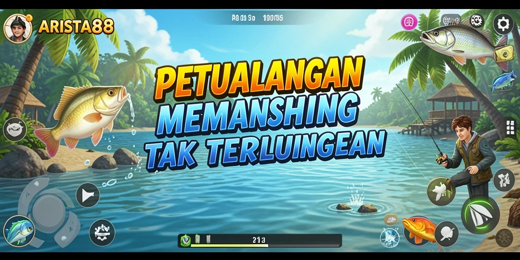 Screenshot ARISTA88 menunjukkan pemain sedang menangkap ikan besar.