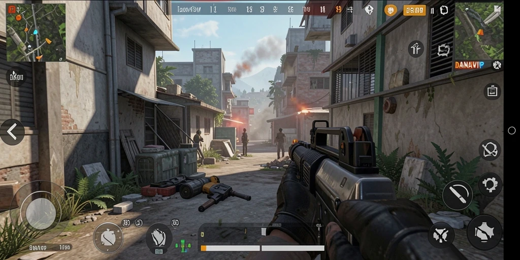 Tampilan gameplay menarik dari DANAVIP dengan aksi tembak-menembak yang seru.
