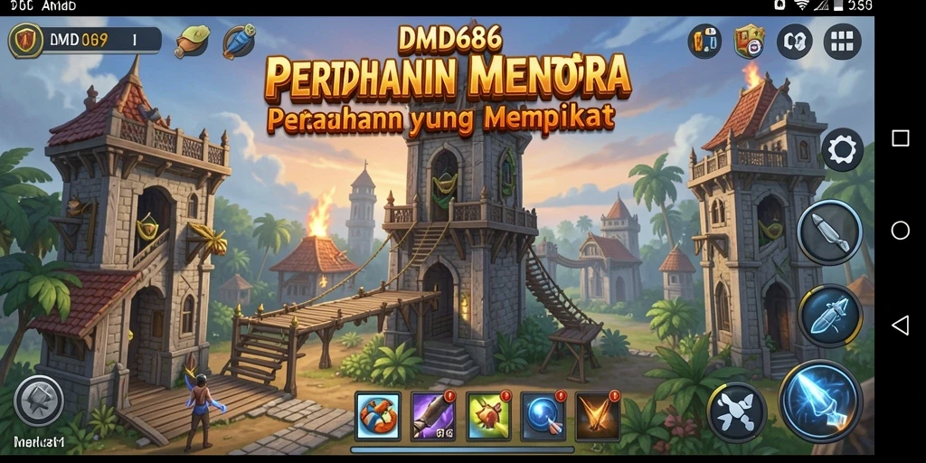 Screenshot DMD686 menampilkan gameplay Tower Defense yang intens dan mendebarkan.