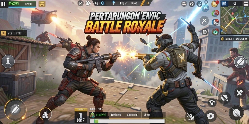 Screenshot menunjukkan aksi penuh ketegangan dalam FH6767 Battle Royale.
