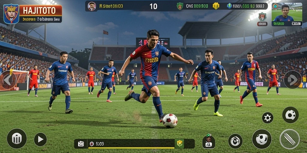 Tampilan utama gameplay <strong>HAJITOTO</strong> yang menampilkan aksi sepak bola seru.