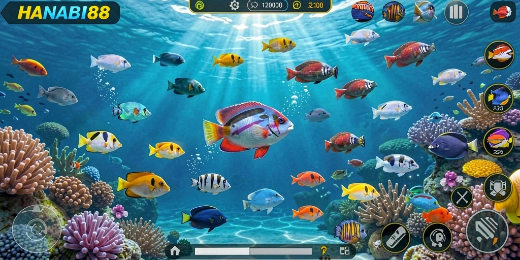Screenshot HANABI88 menunjukkan keseruan gameplay Tembak Ikan.