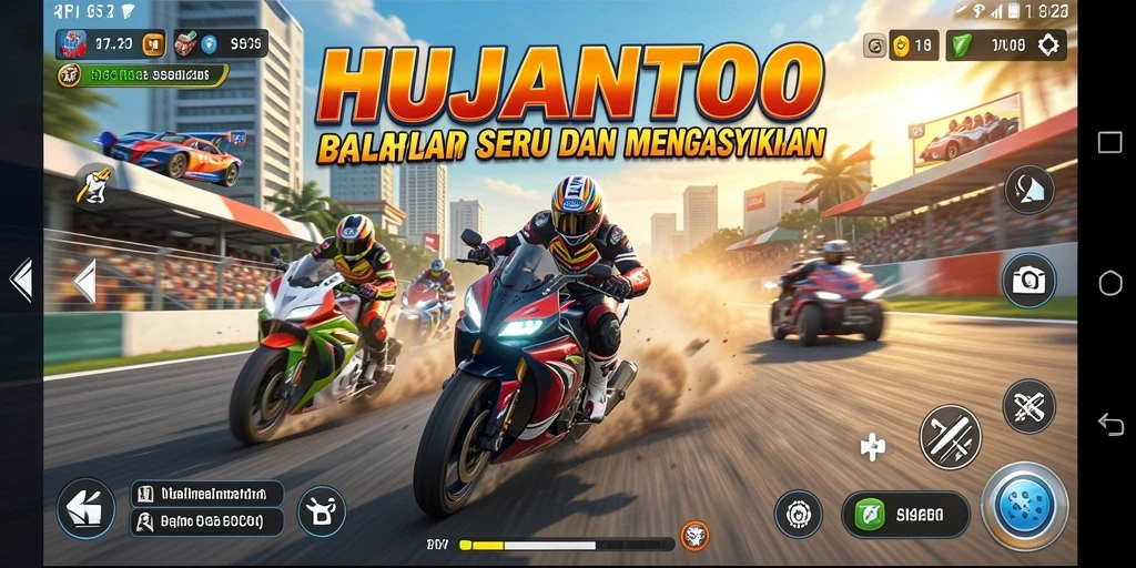 Tangkapan layar gameplay HUJANTOTO yang menunjukkan balapan mendebarkan.
