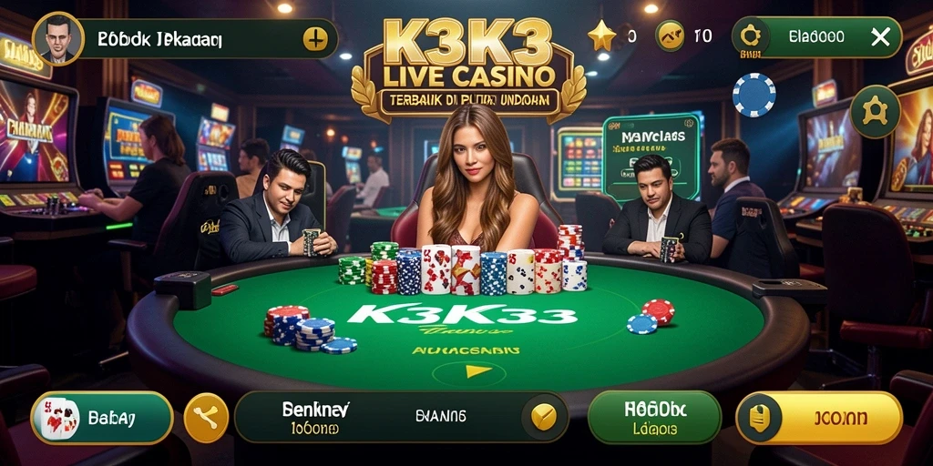 Tampilan gameplay live casino K3K3 dengan dealer langsung dan suasana kasino yang otentik.