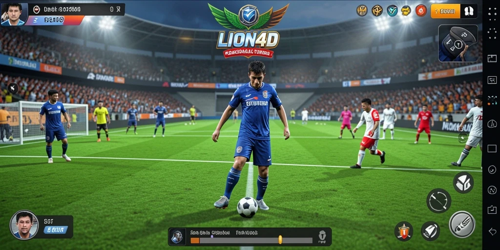 Tampilan gameplay LION4D yang mengesankan dengan aksi sepak bola nyata.