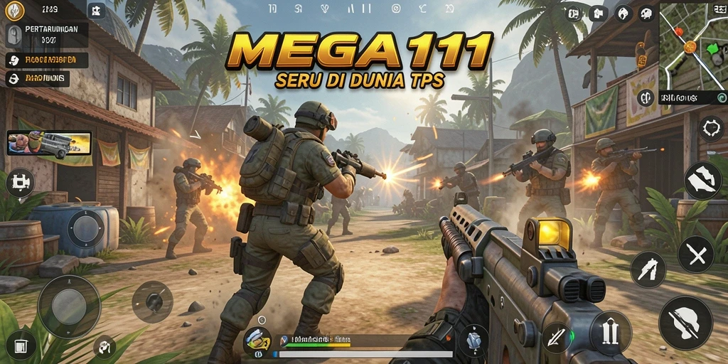 Tampilan gameplay seru MEGA111 dengan aksi menegangkan di dunia TPS.