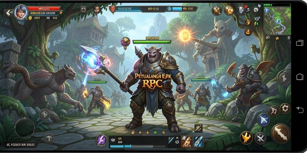 Screenshot MPO2121 menampilkan pertarungan epik di dunia RPG yang menakjubkan.