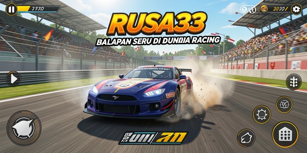 Gameplay RUSA33 dengan tampilan mobil dan trek balapan yang menakjubkan.