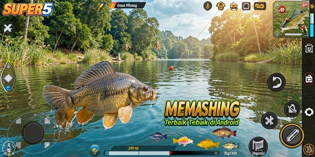Tangkapan ikan hebat dalam gameplay SUPER5 yang menarik.