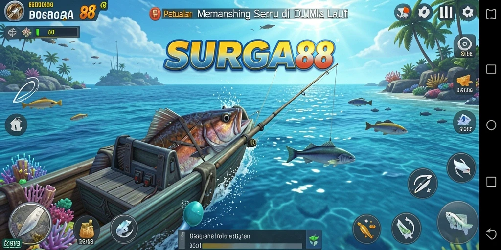 Tampilan gameplay <strong>SURGA88</strong> yang hidup dan menarik saat memancing.