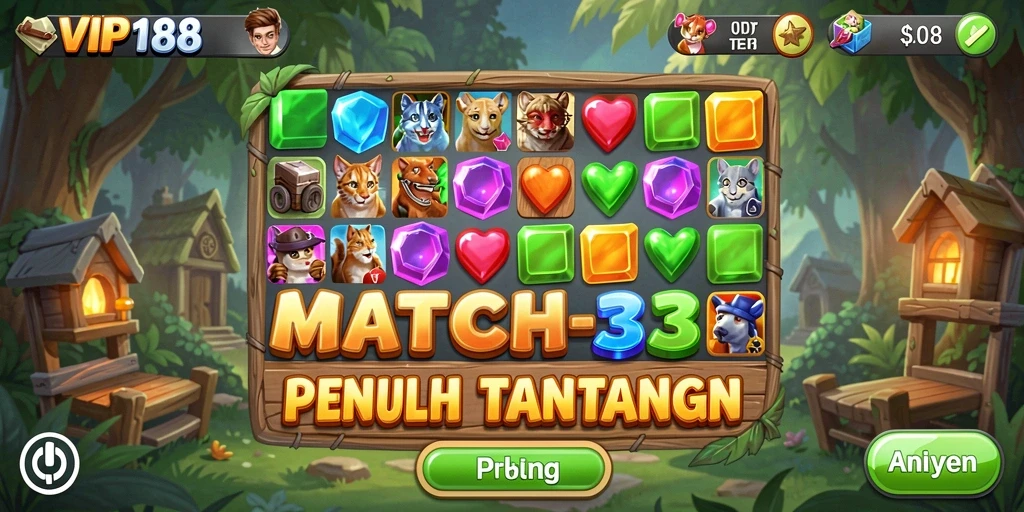 Screenshot gameplay VIP188 menampilkan keseruan permainan Match-3 yang penuh warna.