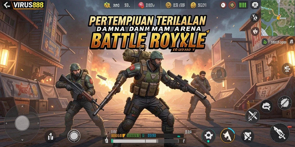 Tampilan gameplay <strong>VIRUS88</strong> dalam pertempuran Battle Royale yang seru.